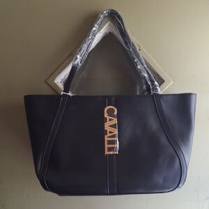Cavalli Class Black Shoulder Bag with Gold Logo